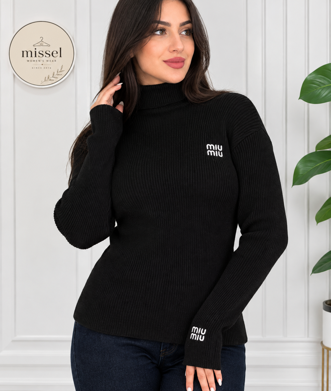 گپ یقه ایستاده فینگردار گلدوزی miu miu