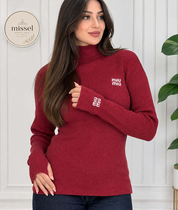 گپ یقه ایستاده فینگردار گلدوزی miu miu